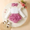 A two-piece set of foreign trade girls' headscarf and top, sweet and cute three-dimensional flower bow strap details Picture